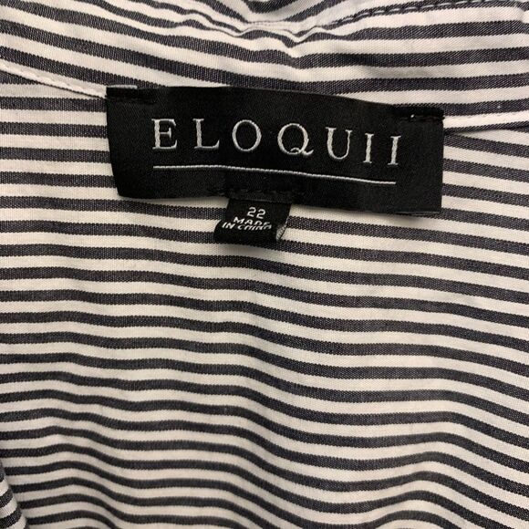 EUC Eloquii Button Down Gray Striped Blouse  - Picture 2 of 3